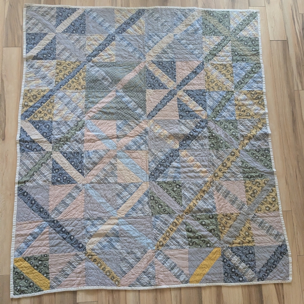 Handmade Chess Quilt Patchwork Multicolor Cotton Blanket 71X62in Hand Stitching